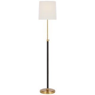 Thomas O'Brien by Visual Comfort Signature Bryant Wrapped Floor Lamp in Hand-Rubbed Antique Brass and Chocolate Leather with Linen Shade For Sale