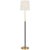 Thomas O'Brien by Visual Comfort Signature Bryant Wrapped Floor Lamp in Hand-Rubbed Antique Brass and Chocolate Leather with Linen Shade For Sale