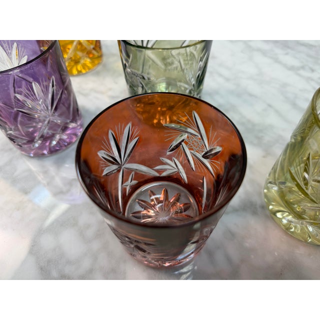 Japanese Edo Kiriko Cut Crystal Harlequin Tumblers - Set of 5 For Sale - Image 9 of 10