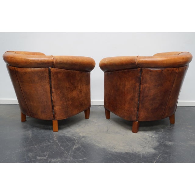 Vintage Dutch Cognac Leather Club Chairs, Set of 2 For Sale - Image 10 of 18