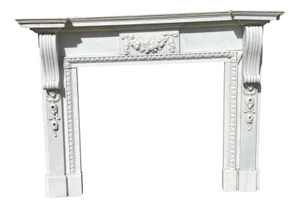 Large Antique Edwardian Carved White Marble Fireplaces, 1900, Set of 2
