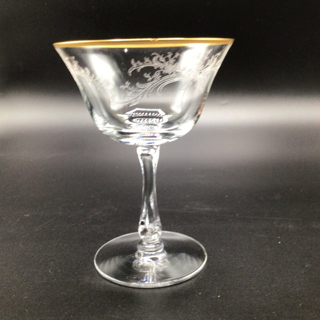 Traditional Fostoria Golden Lace Champagne/Sherbet Etched Crystal Coupes With Gold Rim - Set of 6 For Sale - Image 3 of 12