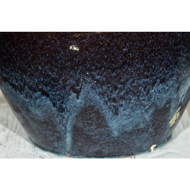 Very Near Vintage Chinese Blue and Aqua Glazed Ceramic Planters - A Pair For Sale - Image 9 of 18