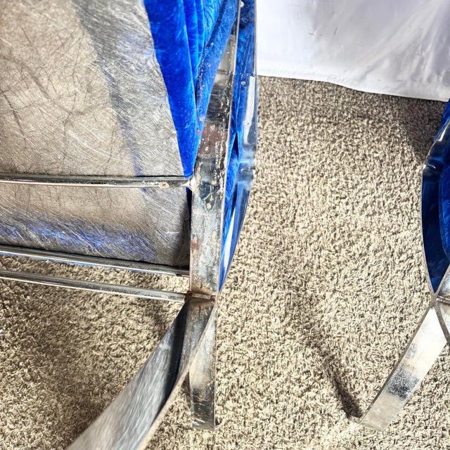 Mid Century Modern Chrome Scissor X Lounge Chairs With Blue Fabric - A Pair For Sale - Image 12 of 12