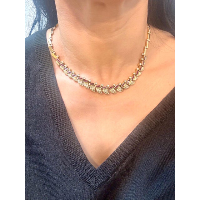 Natural 3 Ct Ruby & 4 Ct Diamond Necklace 18 Karat Yellow Gold 75 Grams, 18 Inc For Sale - Image 10 of 18