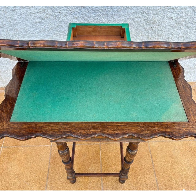 Spanish Carved Oak Games Table with Original Green Felt, 1920s For Sale - Image 9 of 13