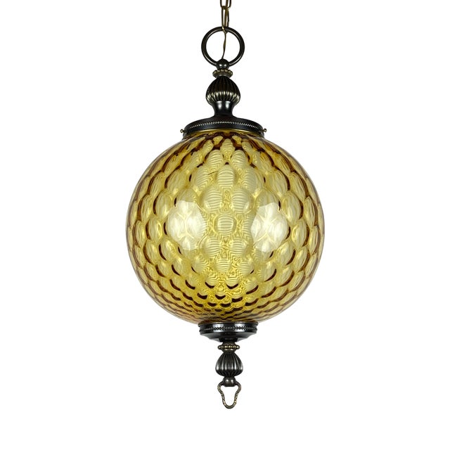 Vintage Yelllow Murano Sphere Ball Pendant Lamp, Italy, 1970s For Sale