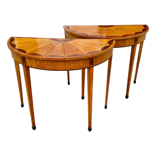 Pair of 19th Century English Satinwood Demi-Lune Tables For Sale