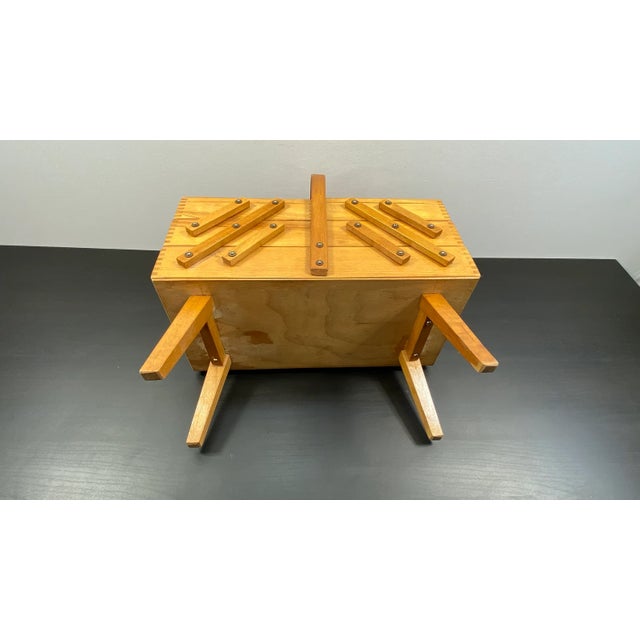 Vintage Rustic Cantilever Sewing Box Retro Boho Old Desktop Sewing Box Old Cantilever Sewing Storage Old Sewing Storage Old Sewing Box. For Sale - Image 4 of 11