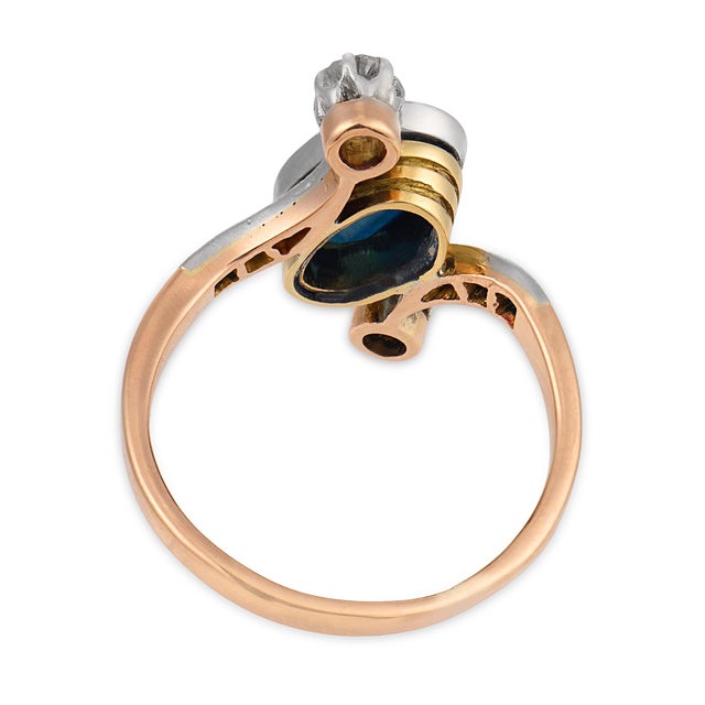 1910s Edwardian Sapphire Diamond 18k Yellow Gold Ring, Size 5.25 For Sale In Los Angeles - Image 6 of 7
