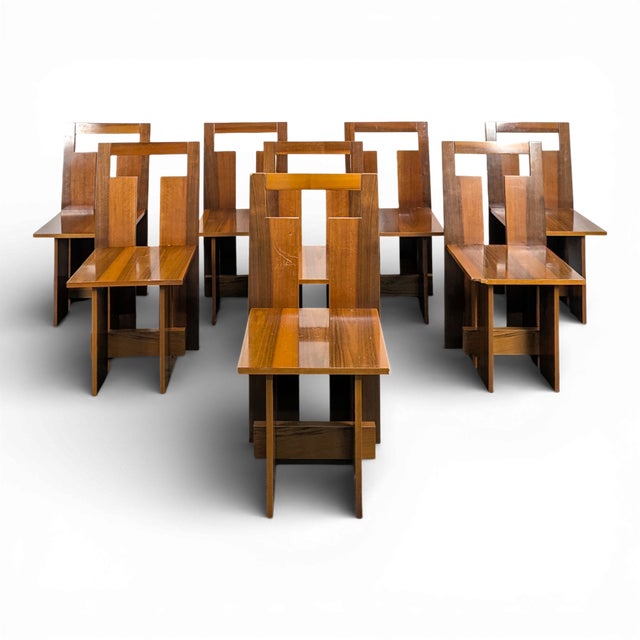 Loto Spa Italian Chairs in American Walnut, Set of 8 For Sale