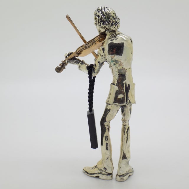 Vintage Italian Handmade Genuine Silver & Brass Violinist Sculpture Figurine by Etruria For Sale - Image 9 of 14