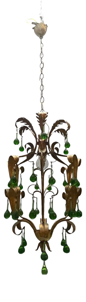 Tole Green Murano Glass Drop Chandelier, 1960s