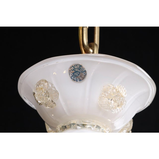 Vintage White Glass Gold 6 S Arm Chandelier For Sale In New York - Image 6 of 16