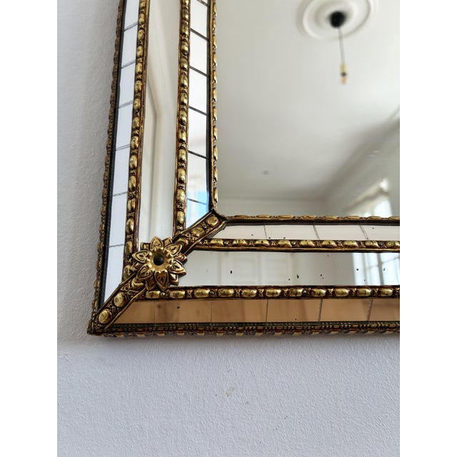 Large Vintage Spanish Venetian-Style Wall Mirror, Brass, 1980s Hollywood Regency For Sale - Image 9 of 12