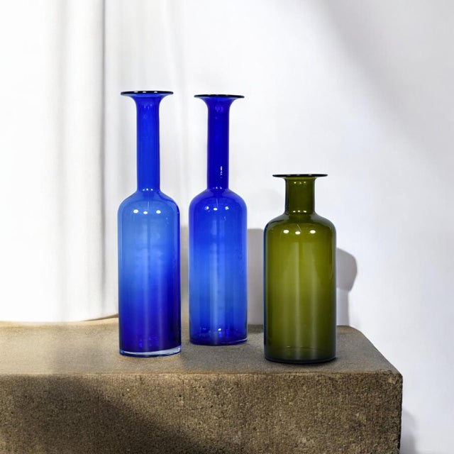 Trio of Otto Brauer for Holmegaard Green and Blue Danish Glass Gulvvases For Sale - Image 10 of 12