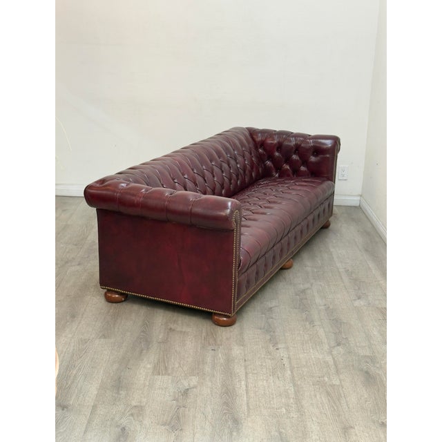 Animal Skin Oxblood Red Leather Chesterfield Sofa For Sale - Image 7 of 11