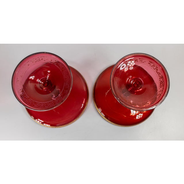 19th Century Pair of Bohemian Red Cranberry Glass Centerpiece Compotes or Tazza For Sale - Image 14 of 16