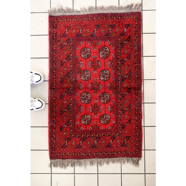 Ivory 1920s, Antique Afghan Ersari Tribal Rug 3' X 4' For Sale - Image 8 of 9