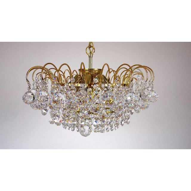Mid-Century Modern Brass & Lead Crystal Chandelier from Palwa For Sale - Image 3 of 15