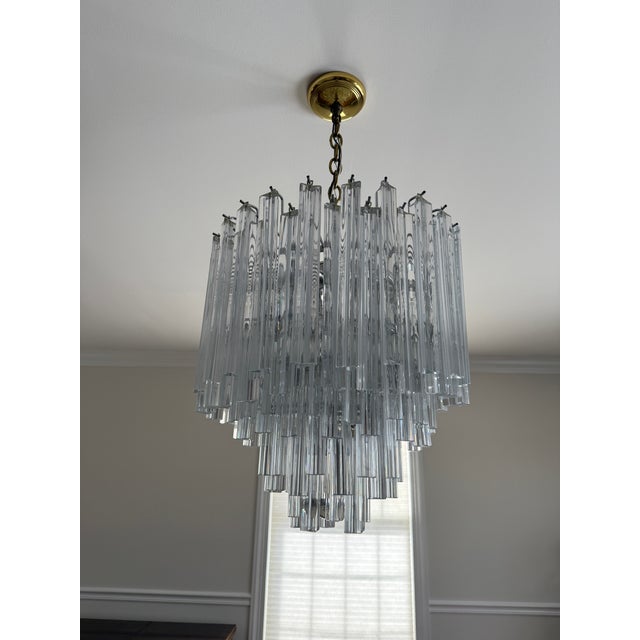 Mid-Century Modern Vintage Murano Glass Clear Chandelier in the Style of Venini Triedri For Sale - Image 3 of 18