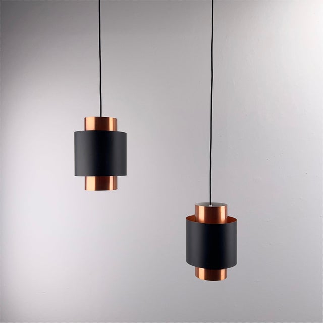 Metal Mid-Century Modern Model Tunika Pendant Lights by Jo Hammerborg for Fog & Morup, Denmark, 1960s, Set of 2 For Sale - Image 7 of 7