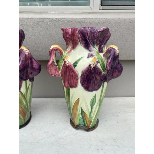Late 19th Century Pair of French Majolica Iris Vase Delphin Massier, Circa 1880 For Sale - Image 5 of 8