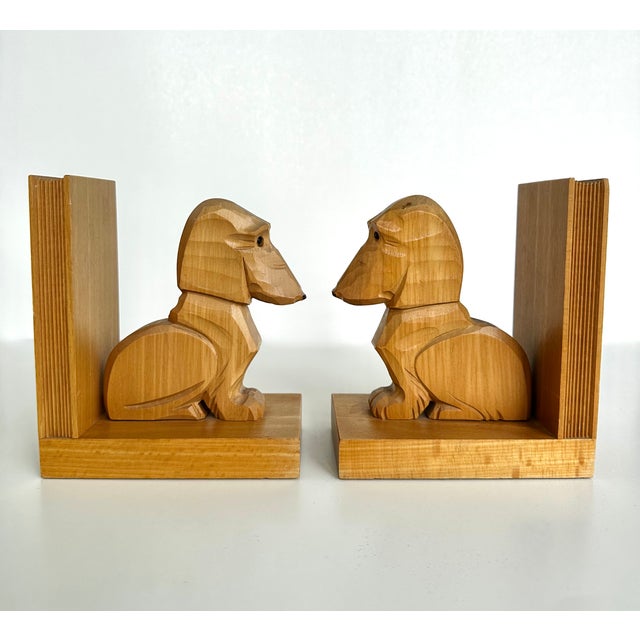 Pair of Swiss Handcrafted Wooden Dachshund Book Ends For Sale - Image 4 of 12