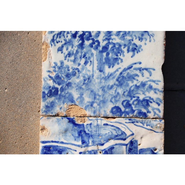 Ceramic 18th Century Set of Two Tiles Depicting a Garden Scene, Portuguese For Sale - Image 7 of 8