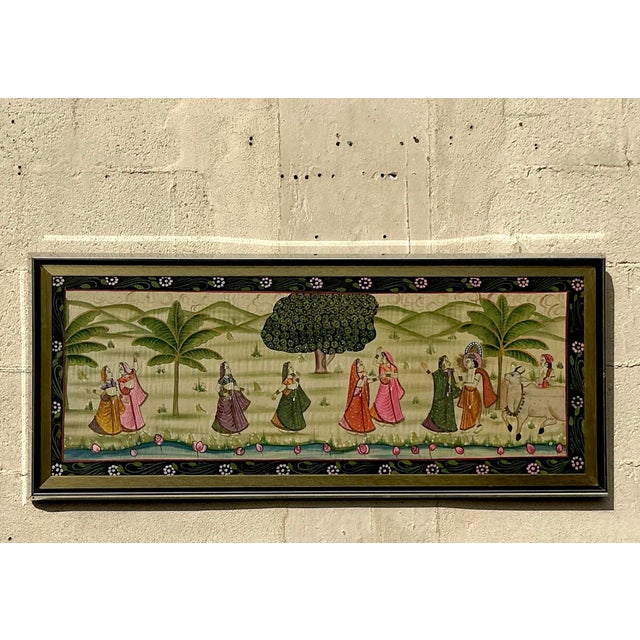 Traditional Vintage Boho Pishwaa Painting on Silk For Sale - Image 3 of 9