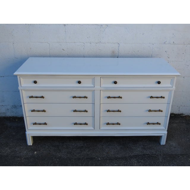 Hollywood Regency Faux Bamboo Handles Painted Long Sideboard Dresser 6351 For Sale - Image 9 of 14