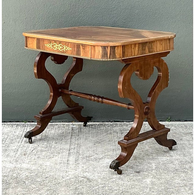 Vintage Wood and Brass Inlaid Side Table For Sale - Image 12 of 12