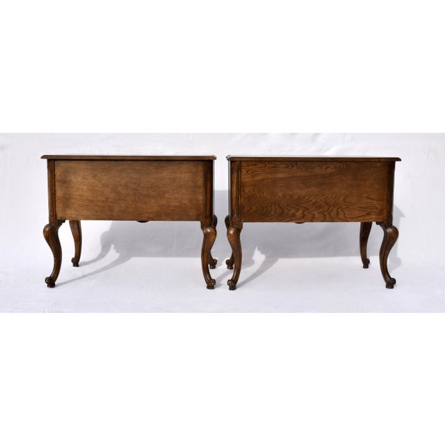 Baker Furniture French Louis XV Serpentine Commodes, Tiger Oak, 1960s For Sale - Image 11 of 12