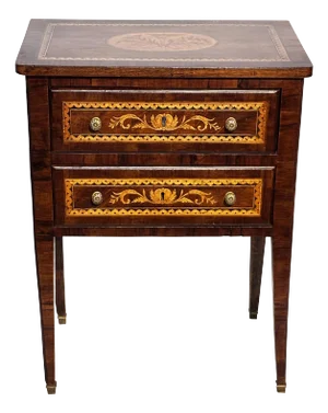 Italian Walnut Marquetry Inlay Bedside Table, 18th Century