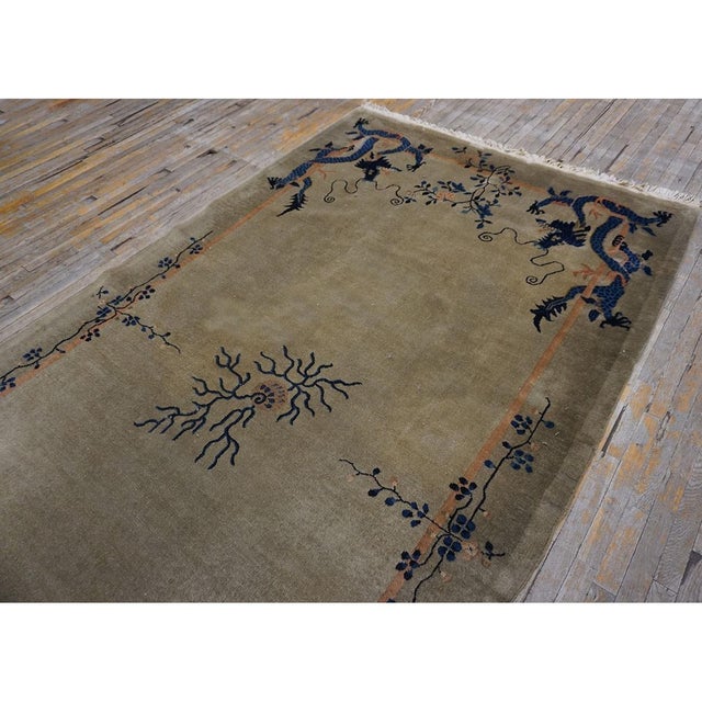 1920s Beige Deco Influences Floral Antique Chinese Peking Dragon Gallery Rug For Sale In New York - Image 6 of 10