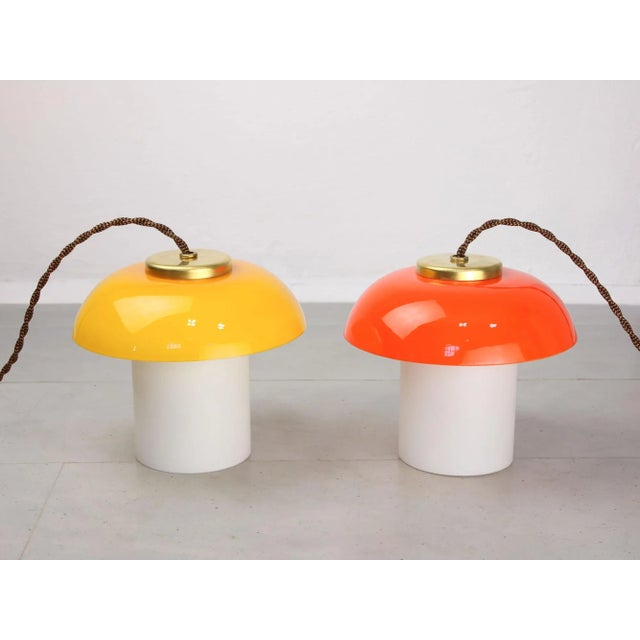 Mid-Century Glass & Brass Mushroom Table Lamps, Set of 2, Set of 2 For Sale - Image 11 of 11