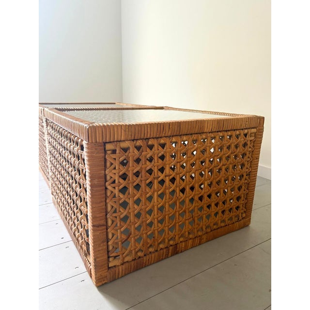 Mid-Century Modern Mid-Century Rattan Cube Coffee Table with Glass Top from Habitat, Britain, 1960s For Sale - Image 3 of 15