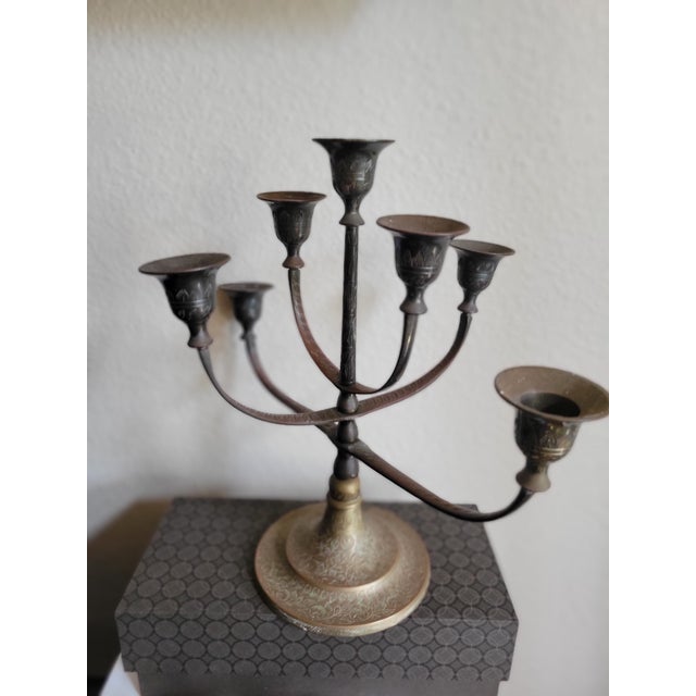 Decorative Brass Candlelabra With Six Flared Arms For Sale - Image 4 of 11