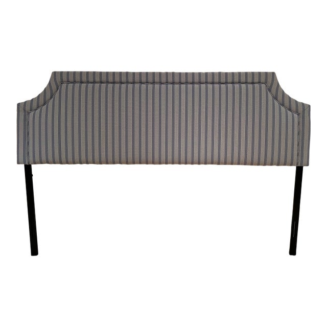 King Upholstered Striped Blue Headboard For Sale
