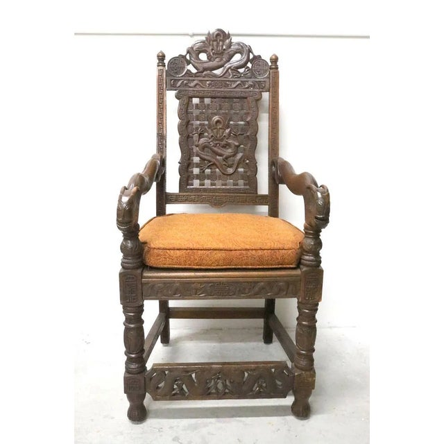 Traditional Pair of Antique Heavily Hand Carved Wooden Armchairs For Sale - Image 3 of 15