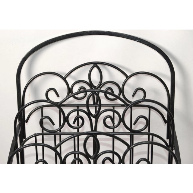 1970 Vintage Scrolled Black Wrought Iron 3 Tier Magazine Rack For Sale In Miami - Image 6 of 13