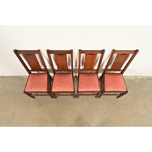 Early 20th Century Gustav Stickley Antique Mission Oak Arts & Crafts H-Back Dining Chairs, Set of Four For Sale - Image 5 of 14