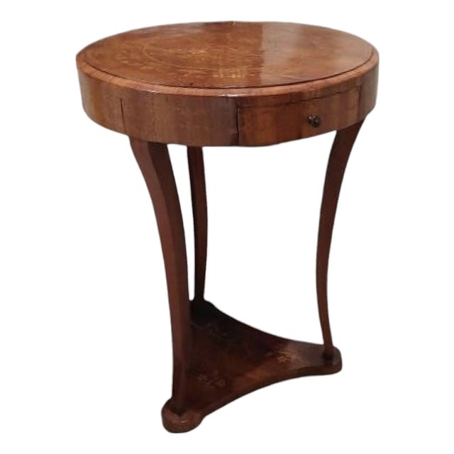 1 of 2 Antique Italian Neoclassical Walnut Inlaid Round Side Table Nightstands For Sale