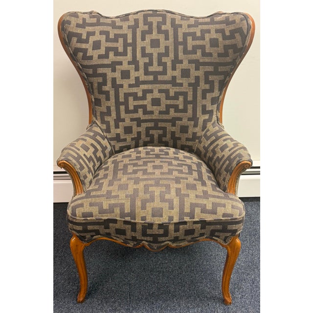Late 20th Century Upholstered Wingback French Chair For Sale - Image 10 of 10