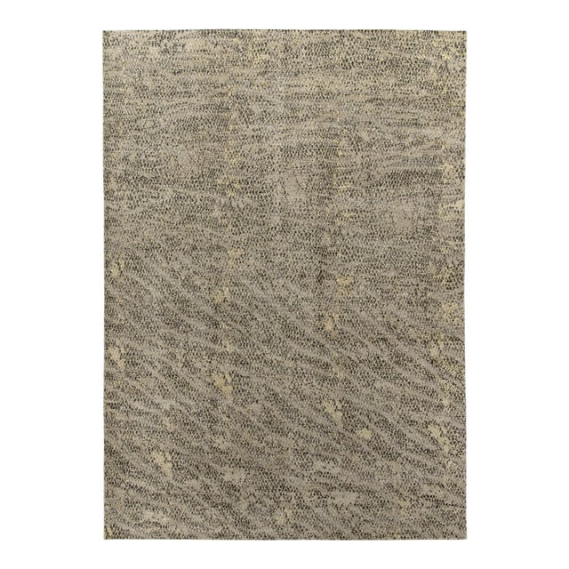 Rug & Kilim’s Distressed Style Abstract Rug in Beige-Brown Geometric Pattern For Sale
