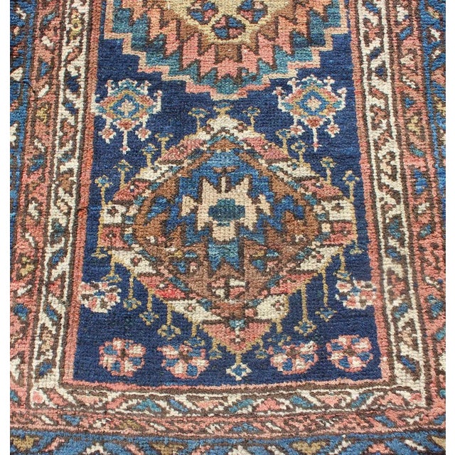 Colorful Persian Antique Karajeh Runner in Blue and Brown For Sale - Image 10 of 13