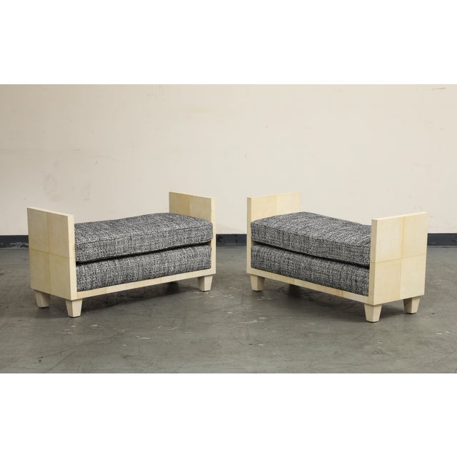 Jean-Michel Frank Parchment Benches Inspired by Jean Michel Frank, Mid-Century Modern Style For Sale - Image 4 of 16