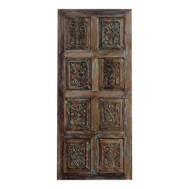 Floral Carved Wood French Sliding Doors – Vintage Barn Door, Handcrafted Artisanal Design 80x36 For Sale