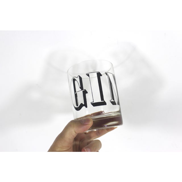 Vintage Typography Spirit Glasses, Low Ball Rocks, Cocktail Glass Set of 6 For Sale - Image 9 of 12