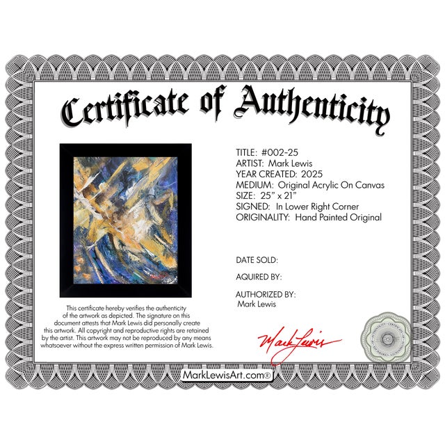 The Provenance This original abstract work by Mark Lewis (b. 1958) is offered directly from the artist’s family, carrying...